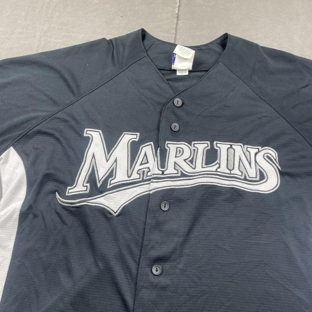 Florida Marlins Jersey Mens Large Black MLB Baseball Majestic Button Front‎